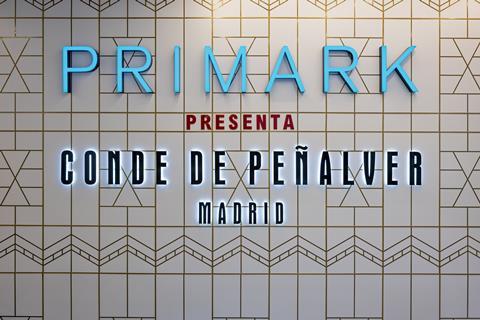 Cinema-style sign on wall at Primark Madrid